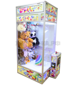 Торгово-призовой автомат "Хватай-ка с лузой и скатом для мячей" + витрина для больших игрушек