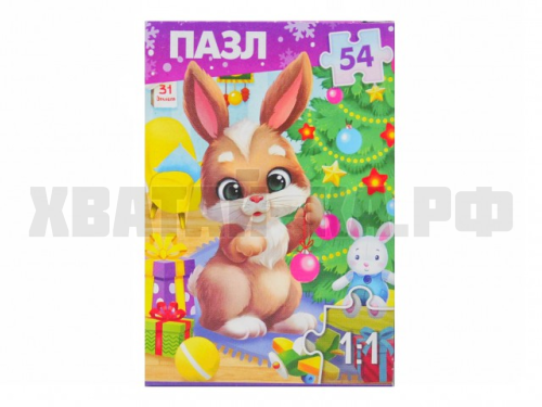 ПАЗЛ ЗАЙКА НОВОГОДНИЙ 54 ЭЛЕМЕНТА